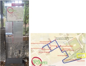 Pannello "Ingresso-Uscita da Piazza Anfiteatro" e indicazione con riquadro in giallo del punto sulla mappa