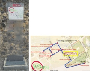 Pannello "Vigneto-Domus della Nave Europa" e indicazione su mappa con riquadro giallo del punto in esame