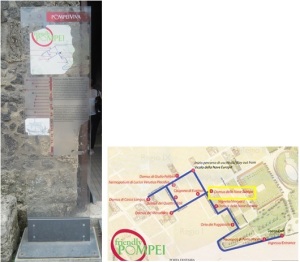 Pannello "Domus della Nave Europa" con indicazione su mappa con riquadro giallo del punto in esame