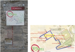 Pannello "Caupona di Euxinus"con indicazione su mappa con riquadro giallo del punto in esame