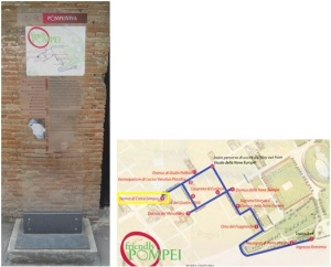 Pannello "Domus di Casca Longus" e indicazione su mappa con riquadro giallo del punto in esame