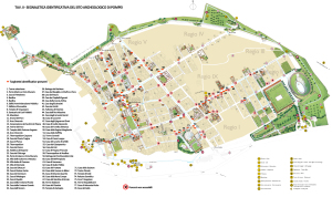 Indicazione delle targhette identificative presenti nell'area archeologica posizionate sulla mappa